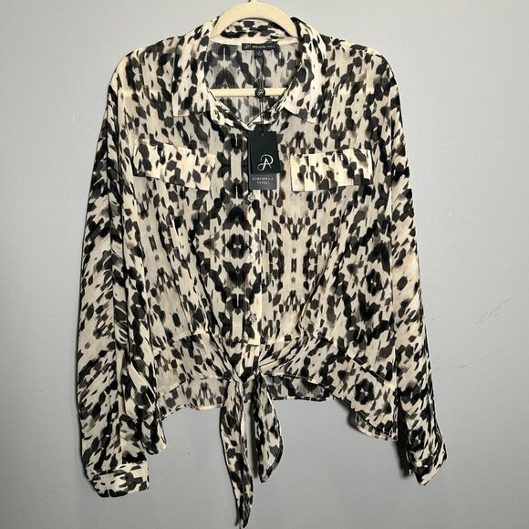 Adrianna Papell Draping Front Tie Long-sleeve Blouse XL - Picture 1 of 7